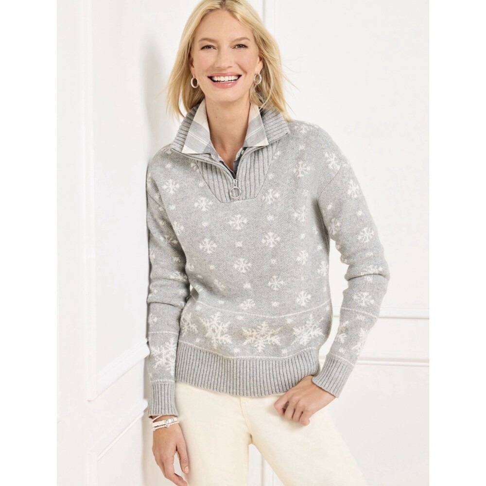 Talbots Snowflake Wool Blend Zip Neck Sweater Size Lp